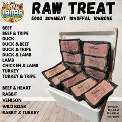 RAW TREAT Frozen Dog Food 10 or 20 500g Blocks 80/10/10 PICK or MIX YOUR OWN