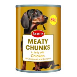 Best-in Meaty chunks tin food in jelly with Chicken