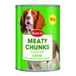 Best-in Meaty chunks tin food in jelly with Lamb