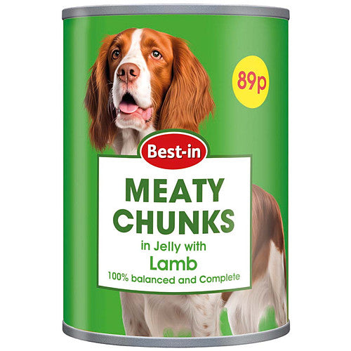 Best-in Meaty chunks tin food in jelly with Lamb