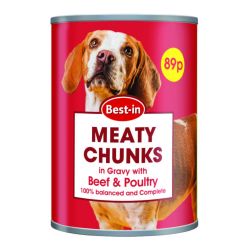 Best-in Meaty chunks tin food in Gravey with Beef & Poultry