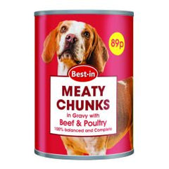 Best-in Meaty chunks tin food in Gravey with Beef & Poultry