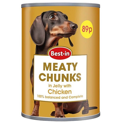 Best-in Meaty chunks tin food in jelly with Chicken