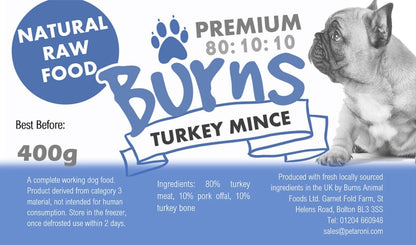 BURNS RAW Frozen Dog Food 10 20 or 30 400g Chubbs 80/10/10 PICK or MIX YOUR OWN
