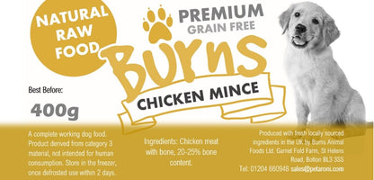 BURNS RAW Frozen Dog Food 10 20 or 30 400g Chubbs 80/10/10 PICK or MIX YOUR OWN