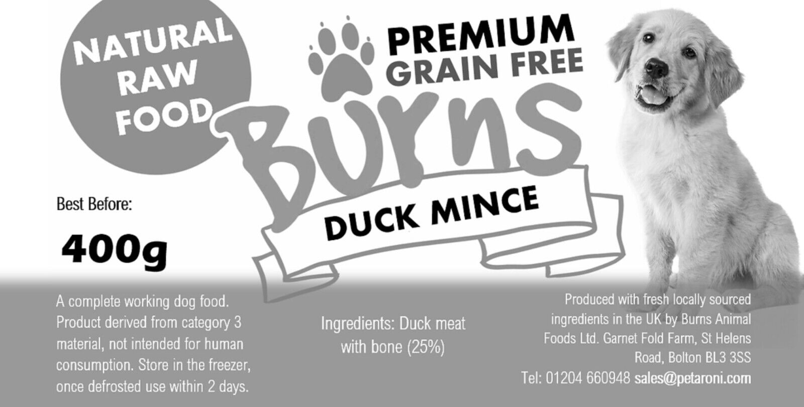 BURNS RAW Frozen Dog Food 10 20 or 30 400g Chubbs 80/10/10 PICK or MIX YOUR OWN