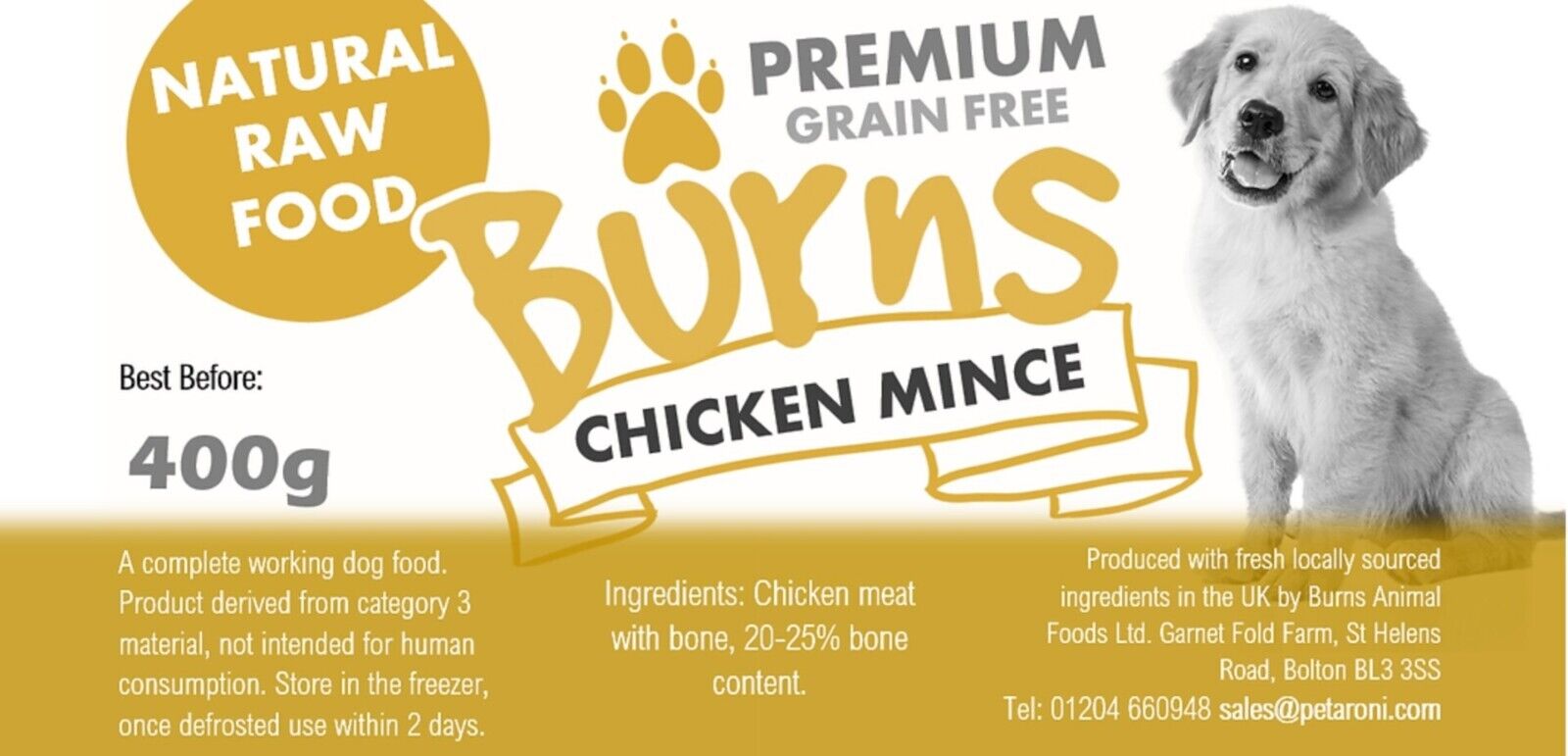 BURNS RAW Frozen Dog Food 10 20 or 30 400g Chubbs 80/10/10 PICK or MIX YOUR OWN