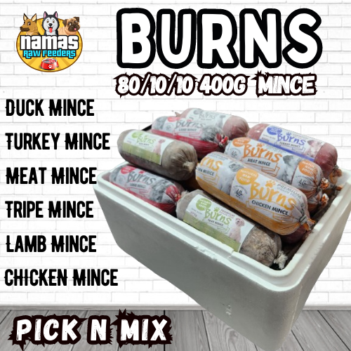 BURNS RAW Frozen Dog Food 10 20 or 30 400g Chubbs 80/10/10 PICK or MIX YOUR OWN